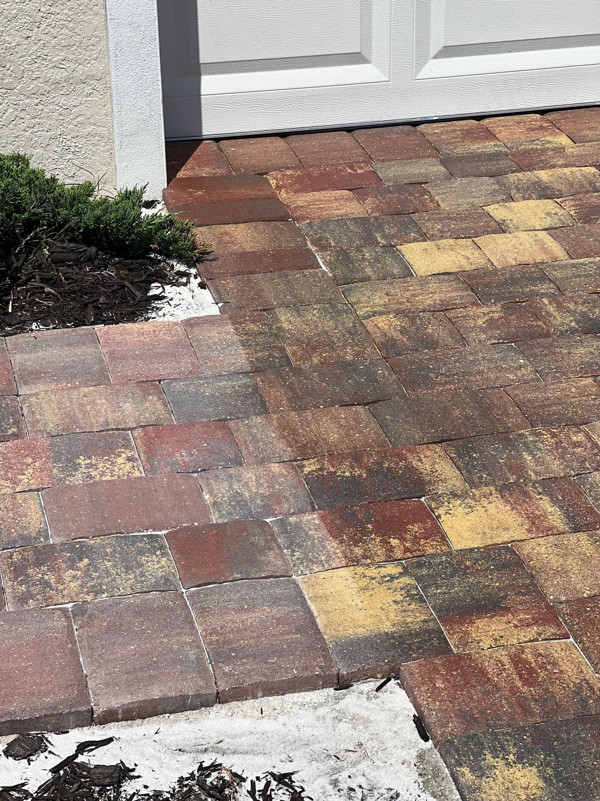 Brick paver driveway after professional cleaning